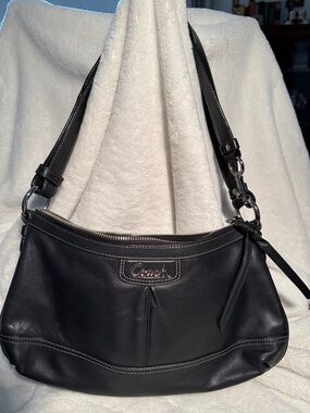 Coach Black Leather Shoulder Bag with Silver Hardware F19729